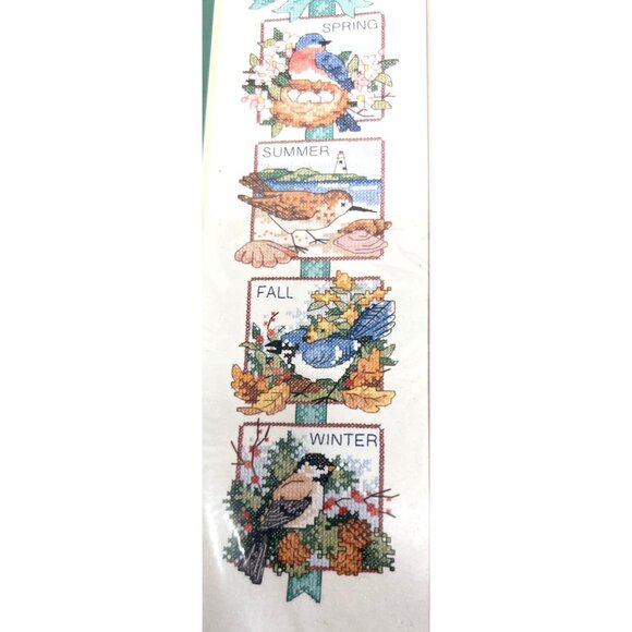 Dimensions Stamped Cross Stitch Kit Four Seasons Birds 10" x 24" Embroidery Stam - Picture 1 of 4
